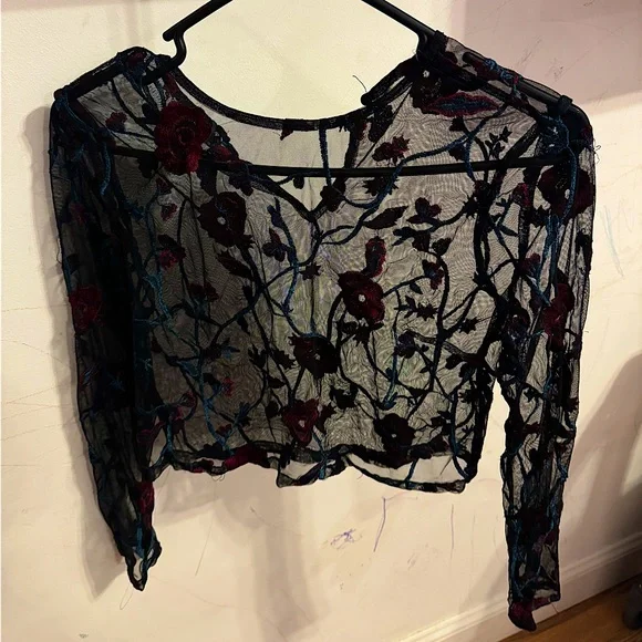 Forever 21 | Tops | See Through Mesh Flower Embroidery Chic Shirt